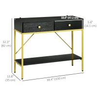 HOMCOM Hallway Console Table Entryway Table with 2 Drawers and Storage Shelf for Living Room Bedroom Behind Sofa Black(m-3)