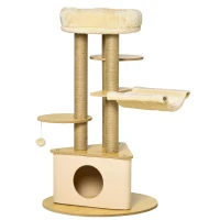 PawHut Cat Tree Tower Multi-Level Kitten House with Scratching Post Condo Hammock Bed Ball Toy - 23.5 x 23.5 x 39 Inches, Yellow(m-11)
