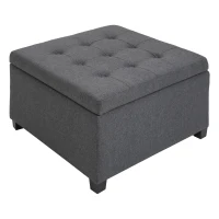 HOMCOM Round Storage Ottoman Bench, Button Tufted Ottoman with Flip Top for Living Room, Entryway and Bedroom, Gray(m-1)