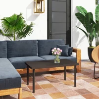 Outsunny Metal Outdoor Side Table, Rectangle Patio Coffee Table with Woodgrain Tabletop for Outside Garden, Brown(m-8)