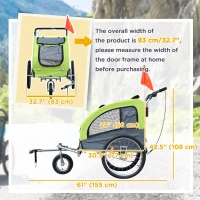 Aosom Dog Bike Trailer 2-In-1 w/ Suspension, Hitch, Storage Pockets, Green(m-3)