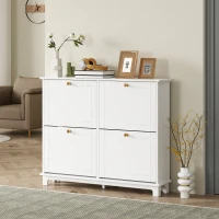 HOMCOM Modern Shoe Storage Cabinet, Narrow Shoe Cabinet with 4 Flip Drawers, Adjustable Shelves, 5 Legs for Entryway, White(m-1)