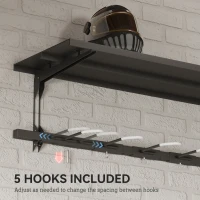 Soozier Bike Storage Rack for 5 Bikes, Wall Mounted Bicycle Rack with Shelf and Adjustable Hooks for Indoor Outdoor Use, Black(m-6)