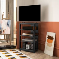 HOMCOM TV Stand, Entertainment Center with Storage Shelves and Steel Frame for Living Room, Black(m-7)