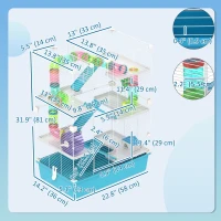 PawHut 6 Tier Hamster Cage w/ Tunnels and Tubes, Hut, Wheel, Food Dish, Water Bottle, Ramps, for Dwarf & Gerbil, Light Blue(m-3)