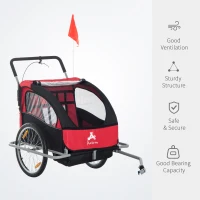 Aosom Child Bike Trailer Kid Bicycle Trailer with Adjustable Handlebar 2-Seater Red(m-4)