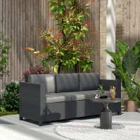Outsunny Deluxe 3 Seat Rattan Wicker Sofa Garden Outdoor Patio Furniture with Cushion, Grey(m-8)