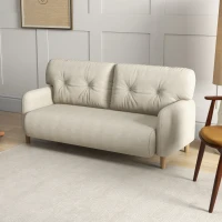 HOMCOM 58" 2 Seat Sofa, Modern Love Seats Furniture, Upholstered 2 Seater Couch, Solid Wood Frame, Beige(m-7)