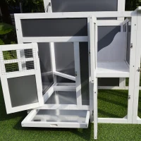 PawHut 63" Chicken Coop Wooden Hen House Rabbit Hutch Poultry Cage Pen Outdoor Backyard with Nesting Box and Run Small Animal Cage PC Roof Grey(m-10)