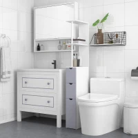 HOMCOM Tall Bathroom Storage Cabinet, Narrow Bathroom Cabinet with Drawers and Open Shelves for Small Spaces, White and Grey(m-1)