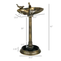 Outsunny 32" Antique Bird Bath Decorative Birdbath Bird Feeder Bowl with Planter Pedestal and Bird Statues, Bronze(m-3)