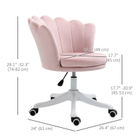 HOMCOM Adjustable Height Study Chair, Mid Back Velvet Office Chair with Swivel Wheels for Living Room, Study, Pink(m-3)