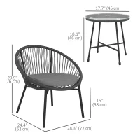 Outsunny 3 Piece Wicker Patio Furniture Set with Soft Seat Cushions, Tempered Glass Tabletop, Bistro Set for Garden, Black(m-3)