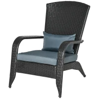 Outsunny Patio Wicker Adirondack Chair, PE Rattan Outdoor Muskoka Chair, Fire Pit Chair with Cushions for Patio, Garden, Backyard, Poolside, Balcony, Deck, Light Grey(m-11)