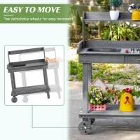 Outsunny 36" Wooden Potting Bench Work Table with 2 Removable Wheels, Sink, Drawer & Large Storage Spaces, Gray(m-6)