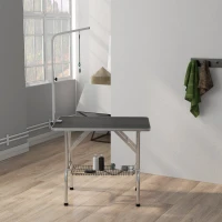 PawHut Foldable Grooming Table for Dogs with Height Adjustable Grooming Arm, Storage Shelf, Black(m-10)