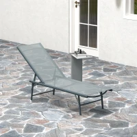 Outsunny Folding Outdoor Lounge Chair, Reclining Chaise Lounge Tanning Chair w/ Adjustable Back, Mesh Seat, Light Grey(m-7)
