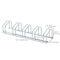 HOMCOM 5-Bike Bicycle Floor Parking Rack Cycling Storage Stand Ground Mount Garage Organizer for Indoor and Outdoor Use Silver(m-3)