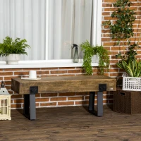 HOMCOM Garden Bench with Metal Legs, Rustic Wood Effect Concrete Entryway Bench, End of Bed Bench, Indoor Outdoor Use for Patio, Park, Porch and Lawn, Natural and Black(m-2)