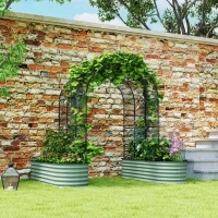 Outsunny Raised Garden Beds Set with Arch Trellis, Climbing Net, Galvanized Planter Box for Climbing Vegetables Flowers Herbs(m-10)