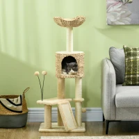PawHut Cat Tree for Indoor Cats w/ Scratching Posts, Condo Cat Tower, Beige(m-10)