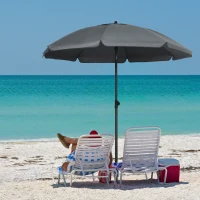 Outsunny 6ft Beach Umbrella, Outdoor Sun Shade Parasol with Push Button Tilt, Ruffled  UV50+ Vented Canopy, Dark Grey(m-8)