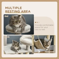 PawHut 57.5" Cat Tree for Indoor Cats with Scratching Posts, Cat Condo with Hammock, Bed, Toys, Grey(m-5)