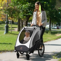 Aosom Bike Trailer for Kids 3 In1 Foldable Child Jogger Stroller Baby Stroller Transport Carrier with Shock Absorber System Rubber Tires Adjustable Handlebar Kid Bicycle Trailer White and Grey(m-10)