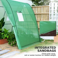 Outsunny Tunnel Hoop House Greenhouse with Sandbags and Hemmed PE Cover, 2 Doors and Screen Windows, 6' x 6' x 6.6', Green(m-5)