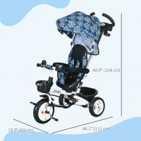 Qaba 6 in 1 Toddler Tricycle with Parent Push Handle, Canopy, Storage Baskets, Cupholder, Light Blue(m-3)