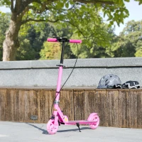 Qaba Scooter for Kids Ages 3-8 with Light Up Wheels, Adjustable Handlebar, Rear Brake & Handbrake for Girls and Boys, Pink(m-8)
