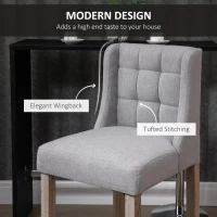 HOMCOM Modern Bar Stools, Tufted Upholstered Barstools, Pub Chairs with Back, Rubber Wood Legs for Kitchen, Dinning Room, Set of 2, Grey(m-4)