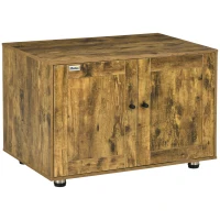 PawHut Hidden Cat Litter Box Enclosure, Cat Washroom Storage Bench Side End Table with Double Doors, Adjustable Feet, Rustic Brown(m-11)