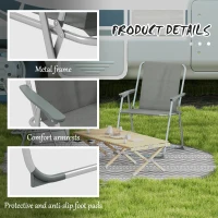 Outsunny 2 Pack Outdoor Folding Chair Set, Portable Camping Chairs with Armrest, Oxford Fabric Seat, Outdoor Chairs, Grey(m-6)