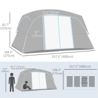 Outsunny 4-8 Person Family Tent, Camping Tent with 2 Room Mesh Windows, Easy Set Up for Outdoor, Grey(m-3)