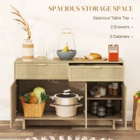 HOMCOM Boho Kitchen Sideboard Buffet Cabinet with Hinge Doors, Drawers and Adjustable Shelf for Living Room, Natural Wood(m-4)