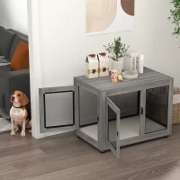 PawHut Pet Crate End Table with Water-resistant Cushion or Large Medium Dogs, Grey(m-10)