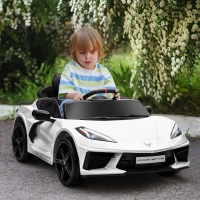 Qaba Chevrolet Corvette Licensed 12V Kids Electric Car with Parental Remote Control, Suspension System, Slow Start, White(m-10)