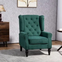 HOMCOM Fabric Accent Chair, Button Tufted Armchair, Armchair with Wood Legs, Thick Padding for Bedroom Dark Green(m-1)