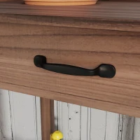 Outsunny Potting Bench Table, Outdoor Garden Table Wooden Work Station with Removable Sink, Faucet, Drawer, Shelves, Hooks, Dark Brown(m-9)