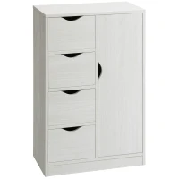 HOMCOM Freestanding Storage Cabinet, Bathroom Floor Cabinet with 4 Drawers and Door, White Wood Grain(m-1)