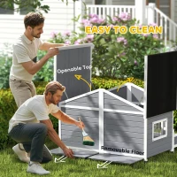 PawHut 59"x64"x39" Wood Dog House Outdoor Cabin-Style Elevated Pet Shelter with Porch Deck, Grey(m-6)