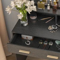 HOMCOM Illuminated Dressing Table Set, LED Vanity Table Set with Stool, LED Mirror, Drawer and Cabinet Shelves for Bedroom(m-10)