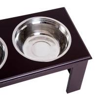 PawHut 10" Height Dog Feeding Station for Messy Pets, Stainless Steel Elevated Dog Bowls with Modern Wooden Frame, Dog Food Stand Pet Feeding Station, Dark Brown(m-9)