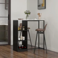 HOMCOM Bar Table with Wine Rack, High Pub Table with 3 Storage Shelves and Faux Marble Top, Bar Height Table for Kitchen, White(m-8)