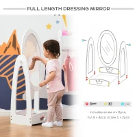HOMCOM Full Length Mirror for Children, Adjustable to be Viewed From Multiple Angles Dress-up and Make-up, White(m-5)