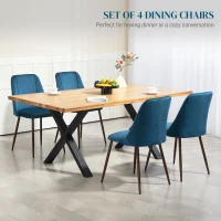 HOMCOM Upholstered Dining Chairs Set of 4, Velvet Accent Chair with Back and Wood-grain Steel Leg for Kitchen, Dark Blue(m-4)