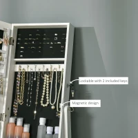 HOMCOM Mirror Jewelry Cabinet Armoire, Lockable Jewelry Organizer with Full-Length Mirror, 3 Angle Adjustable, White(m-6)
