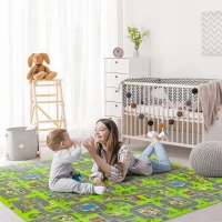 Qaba Kids Foam Puzzle Floor Tiles Baby Toddler Play Mat 36Pcs w/ 24 Side Mat Anti-slip Crawling Learning with End Border Playground Pattern 35SqFt EVA(m-1)