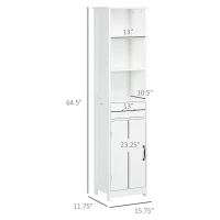 kleankin Modern Bathroom Cabinet, Narrow Storage Cabinet with 3 Open Shelves, Drawer, Recessed Door and Adjustable Shelf, White(m-3)